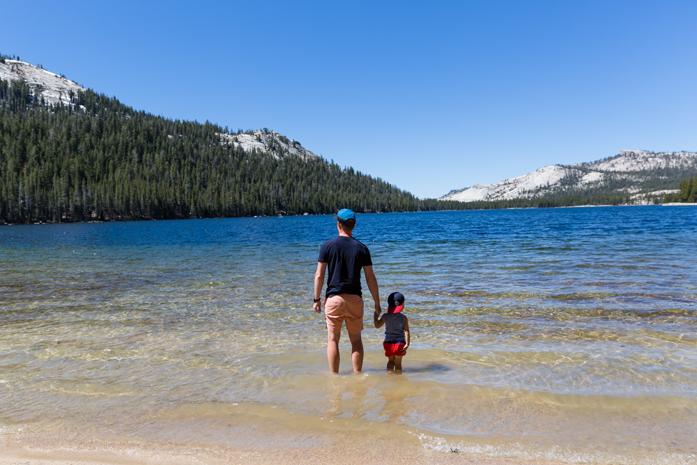 Father and son at Tenaya Lake, California